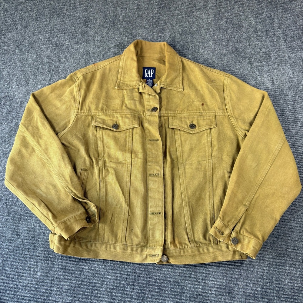 Vintage GAP Mustard Yellow Cotton Trucker Jacket Mens Medium 90s Chore Coat